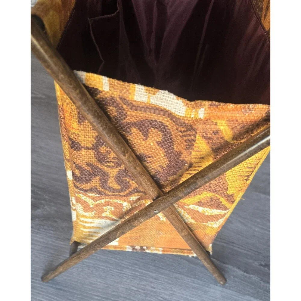Vintage 60s Folding Knitting Sewing Basket Abstract 1960s MCM Mod Magazine